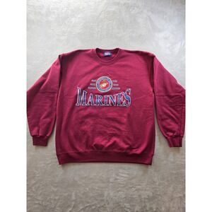 Marines Sweatshirt Mens XL Maroon Fleece Crewneck Pullover Crown USA Y2K